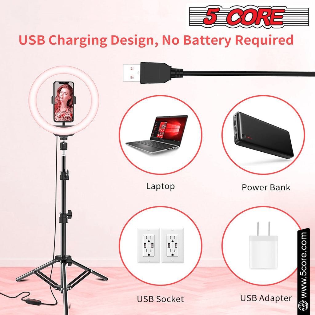 5 Core 12" Selfie LED Circle Light with 67" Adjustable Tripod Stand &