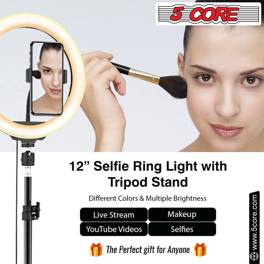 5 Core 12" Selfie LED Circle Light with 67" Adjustable Tripod Stand &