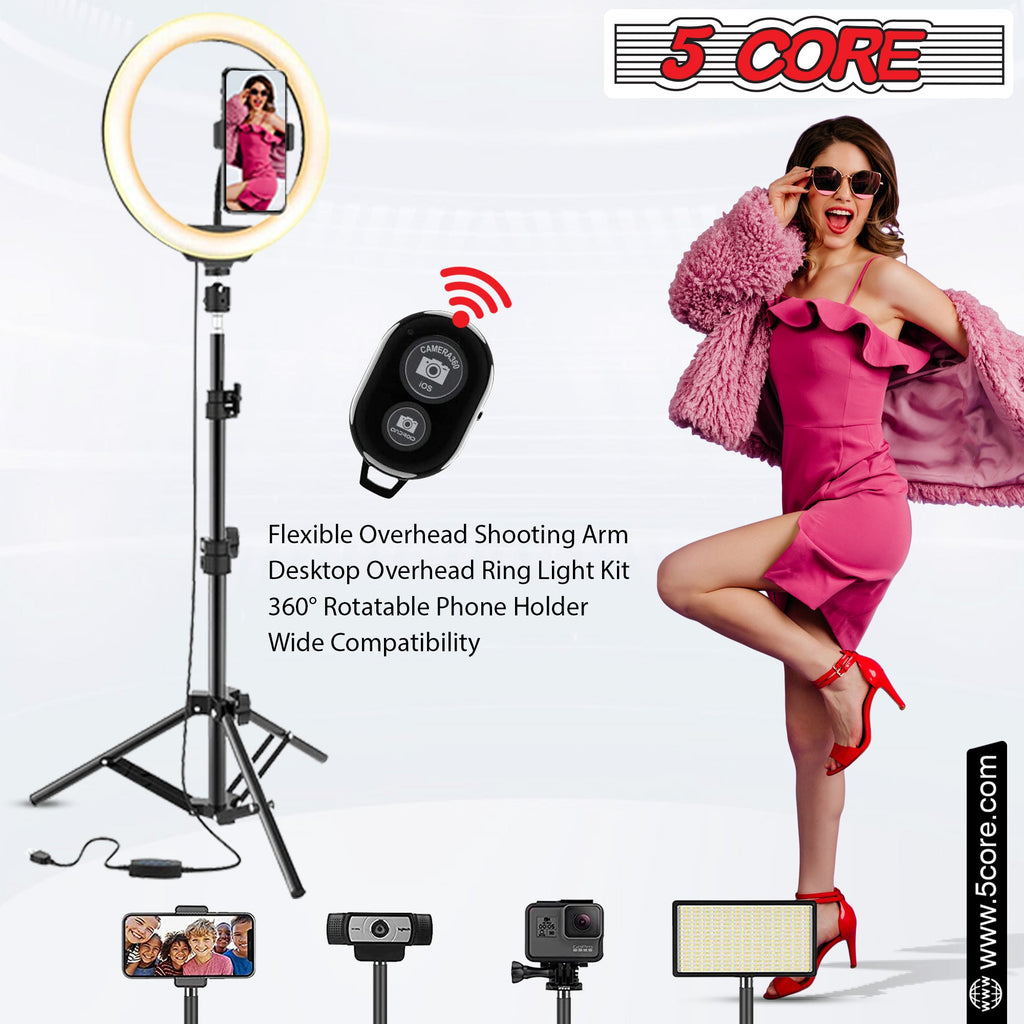 5 Core 12" Selfie LED Circle Light with 67" Adjustable Tripod Stand &