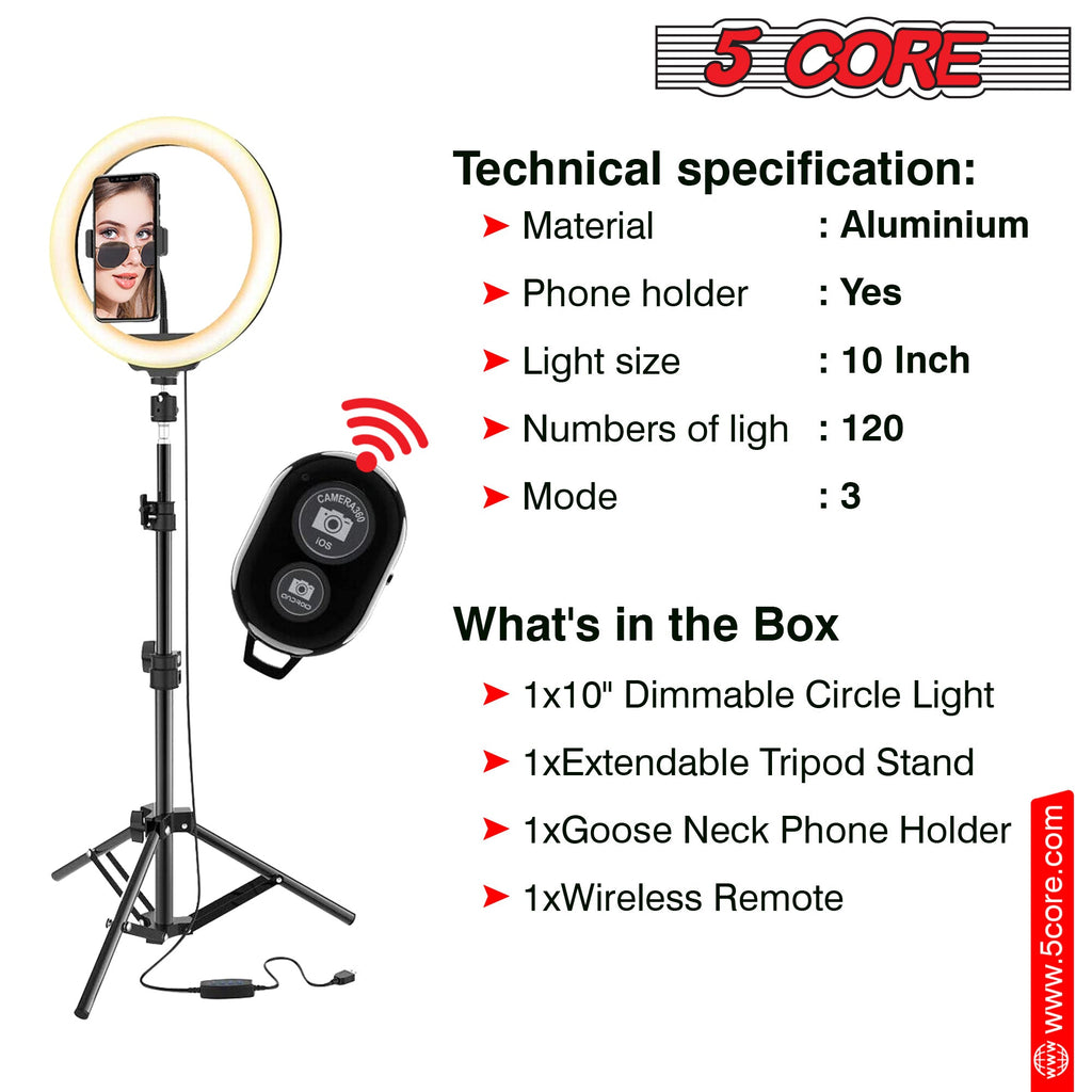 5 Core 12" Selfie LED Circle Light with 67" Adjustable Tripod Stand &