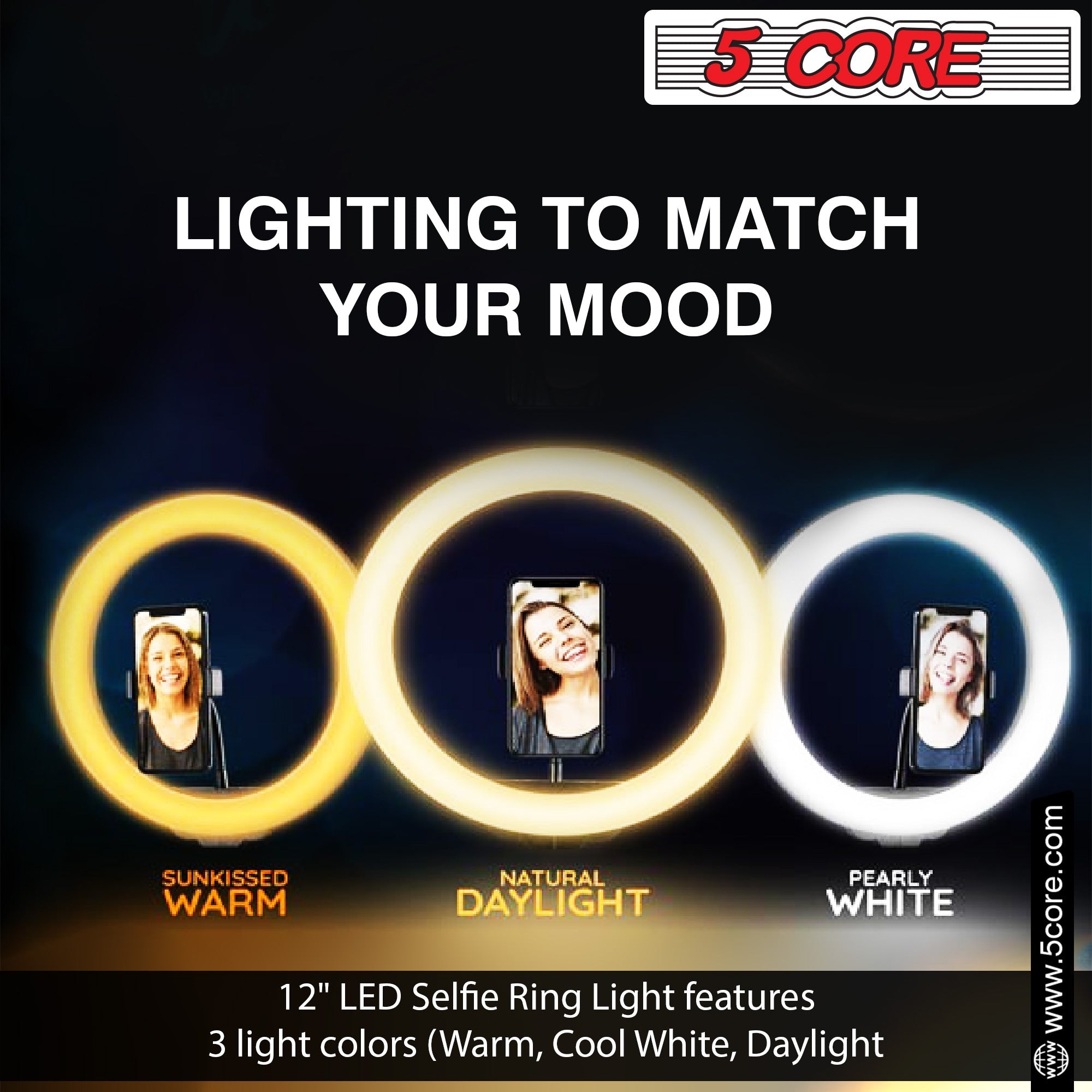 5 Core 12" Selfie LED Circle Light with 67" Adjustable Tripod Stand &