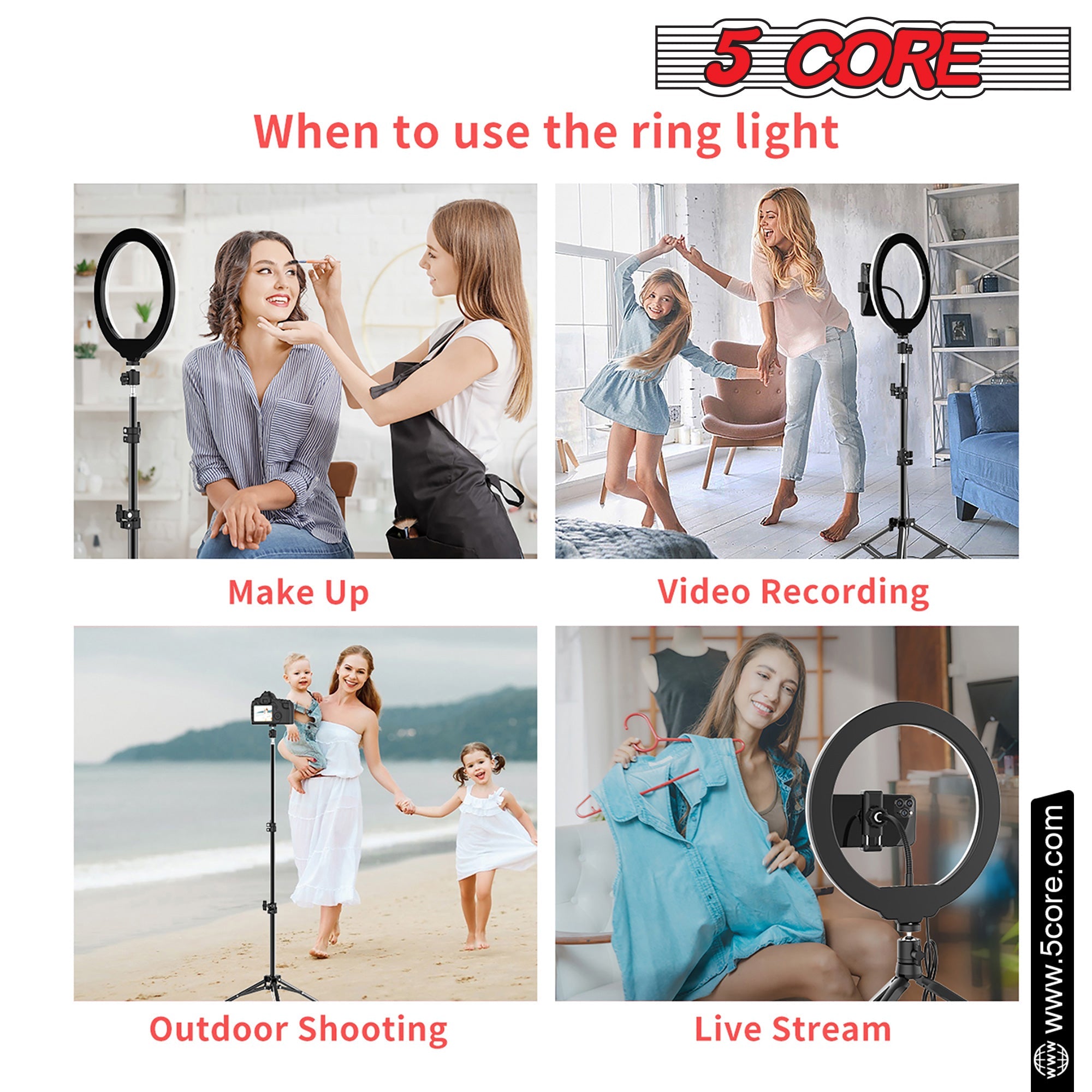 5 Core 12" Selfie LED Circle Light with 67" Adjustable Tripod Stand &